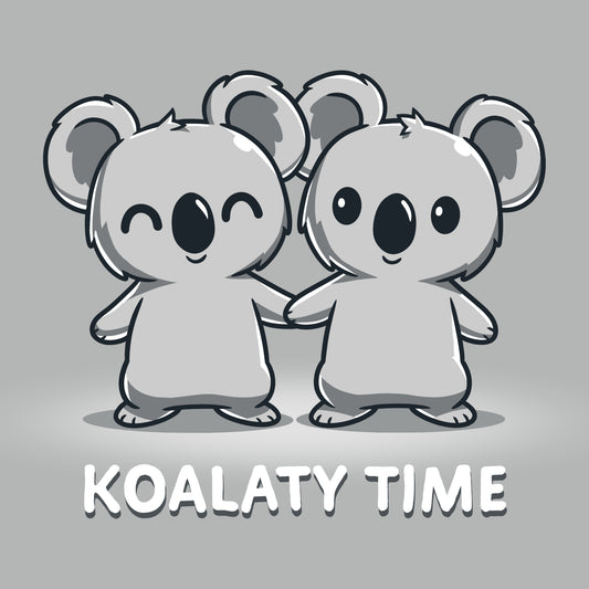 Two koala bears enjoying TeeTurtle's Koalaty Time together on a silver t-shirt.
