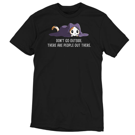Black T-shirt featuring a cartoon cat in a cloak with the text 