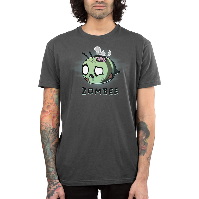 Premium Cotton T-shirt_TeeTurtle Zombee charcoal gray t-shirt featuring a zombie bumble bee