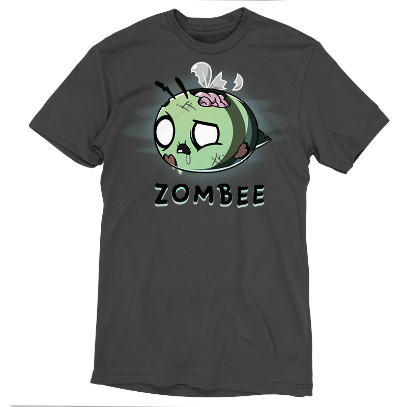 Premium Cotton T-shirt_TeeTurtle Zombee charcoal gray t-shirt featuring a zombie bumble bee