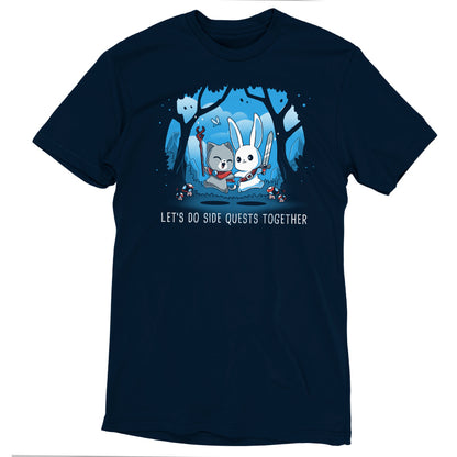 Let's do dream work together in a TeeTurtle Let’s Do Side Quests Together navy blue t-shirt.