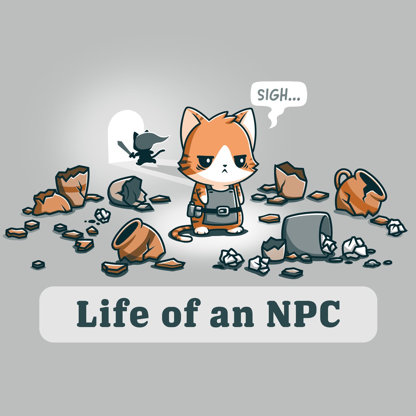 Life of an NPC wearing a TeeTurtle silver T-shirt.