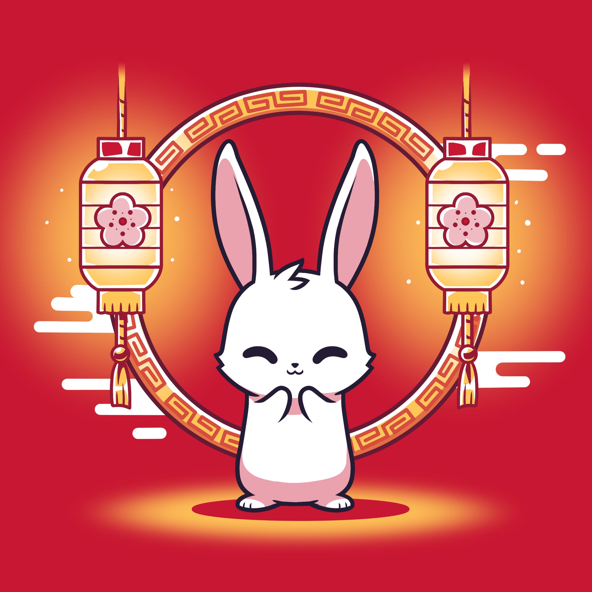 Lunar New Year Rabbit with lanterns on a red background, Teeturtle original.