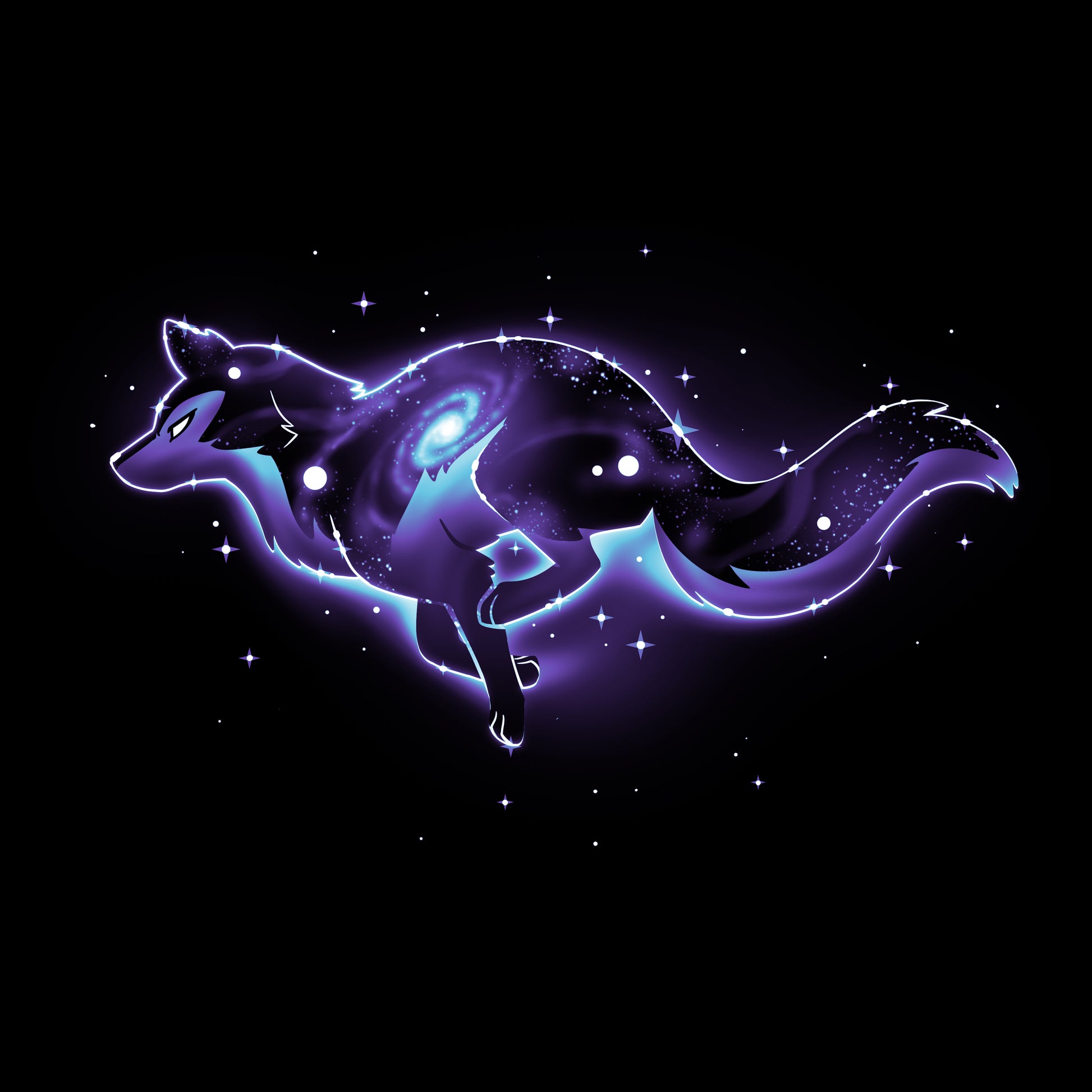 An image of a fox in space with stars in the background, perfect for a Lupine Constellation T-shirt by TeeTurtle.