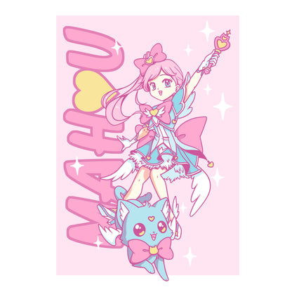 T-shirt: In this image, a girl can be seen wearing the Mahou Shoujo & Cat T-shirt by TeeTurtle while holding a cat.