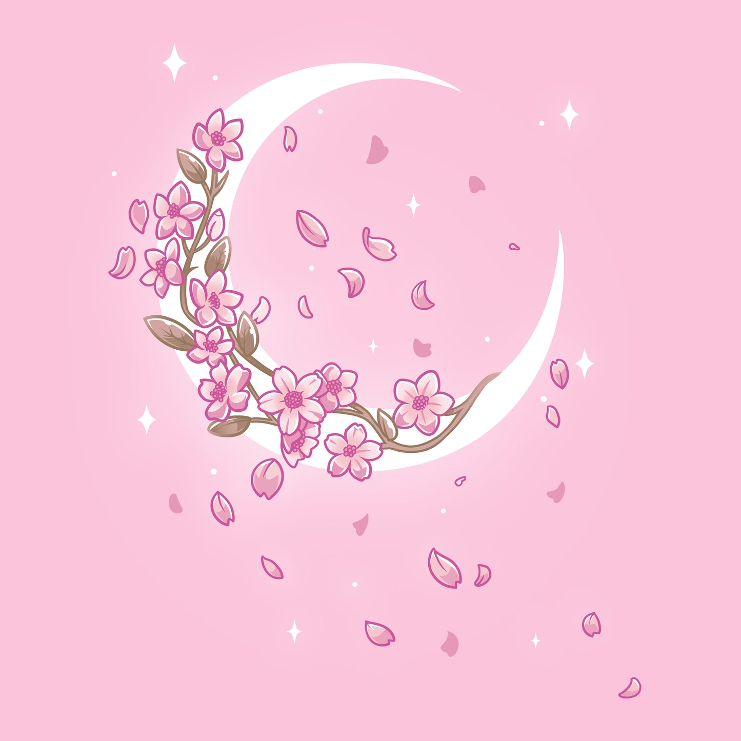 A TeeTurtle Moon Blossoms T-shirt featuring a pink crescent adorned with cherry blossoms.