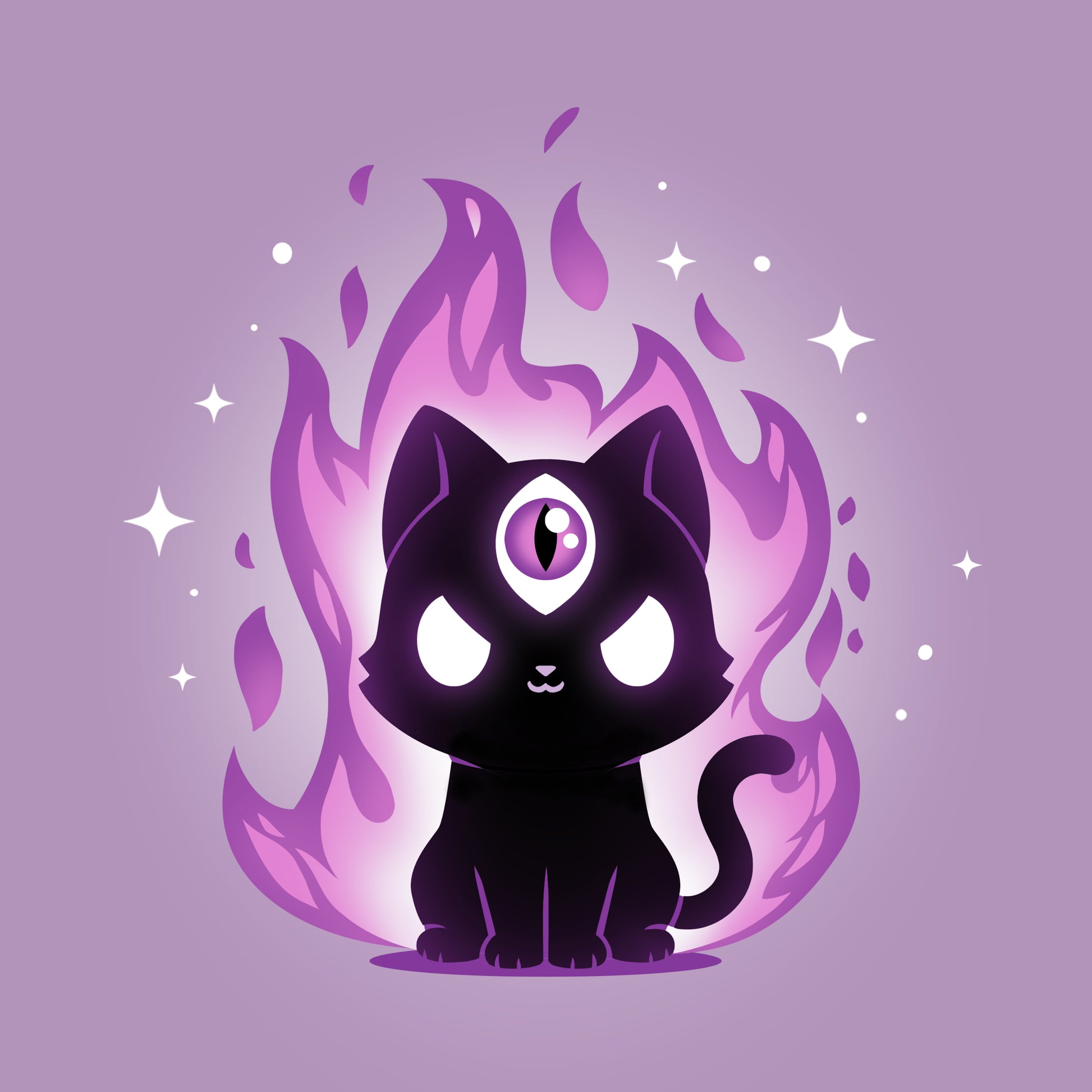 A TeeTurtle Mystic Meow cat sitting on a purple background.