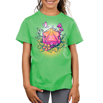 A TeeTurtle girl rolls a Natural 20 in her apple green t-shirt.