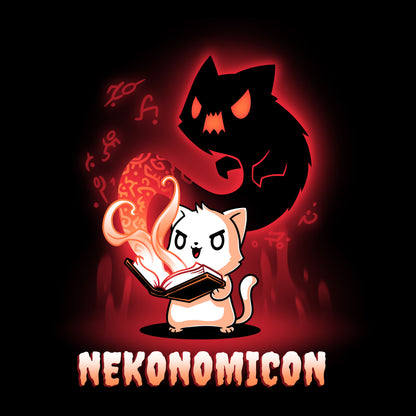 A Nekonomicon t-shirt featuring a cat and the TeeTurtle book design.