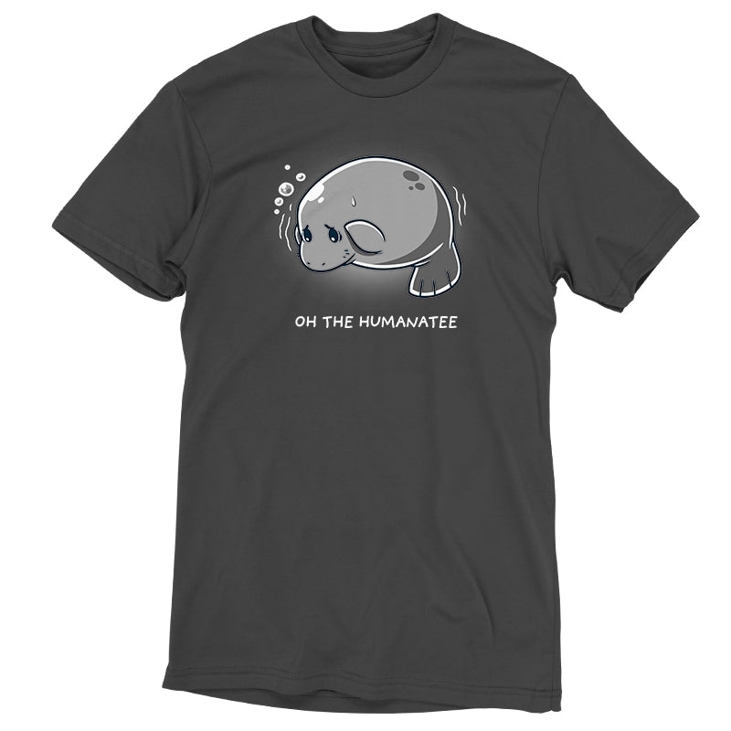 A charcoal gray Oh the Humanatee t-shirt with an image of a seal from TeeTurtle.