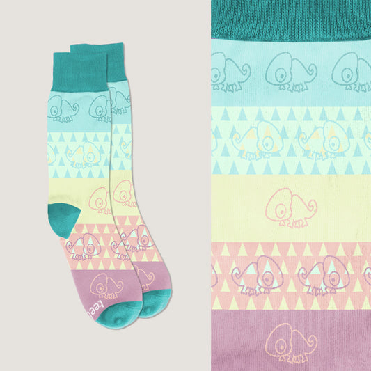A pair of Outta Sight Chameleons socks from TeeTurtle, offering a perfect fit.