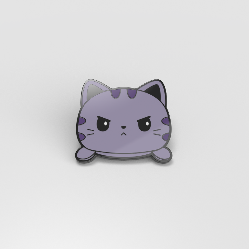 An Angry Gray Cat Pin with sharp claws on a white background from TeeTurtle.