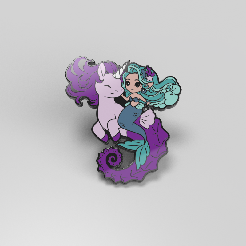 A TeeTurtle BFFs (Sea Unicorn and Mermaid) Pin, perfect for horse girls and enamel pin collectors.