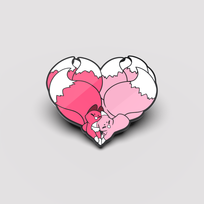 A Kitsune Heart Pin by TeeTurtle.