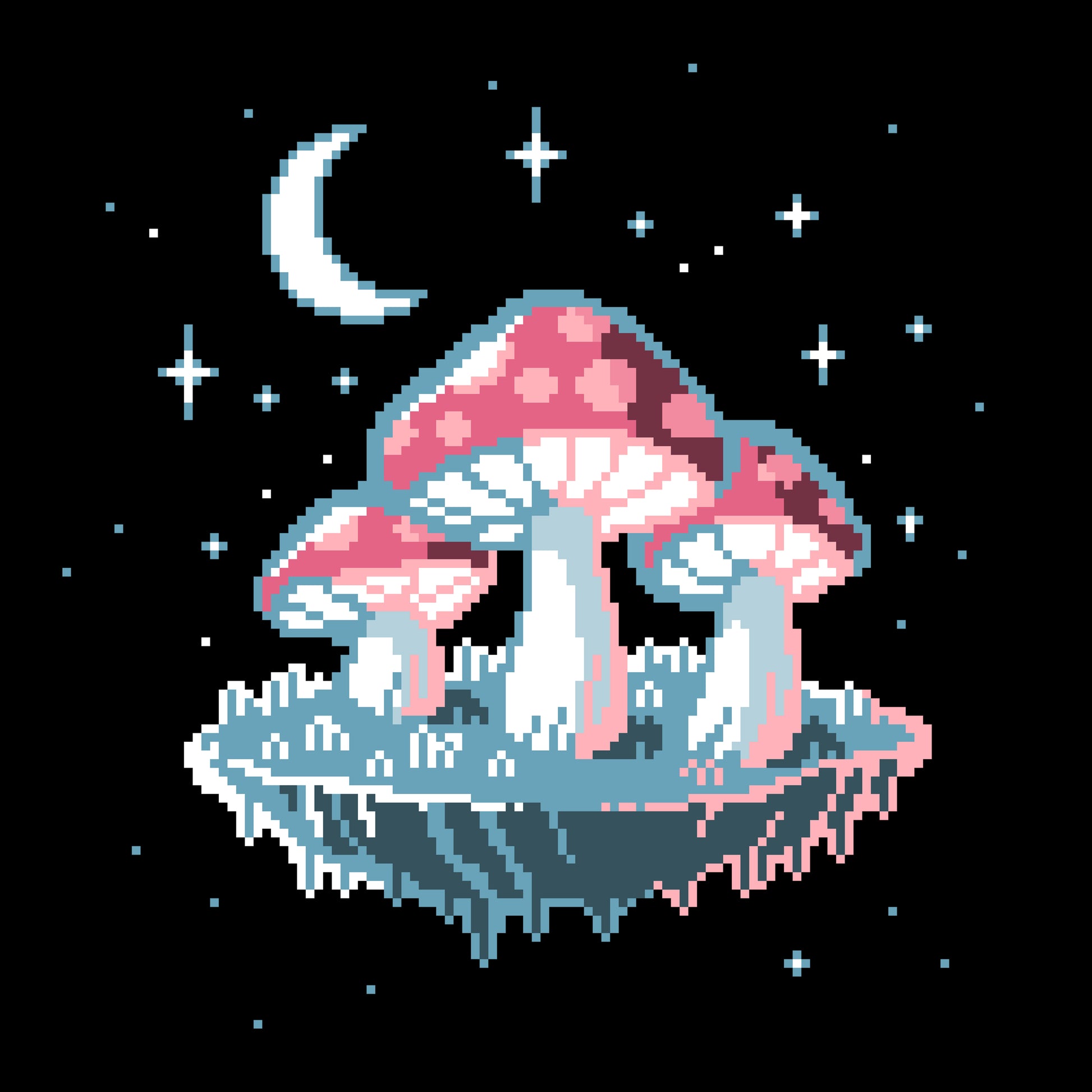 TeeTurtle Pixel Mushrooms on a t-shirt with retro gaming vibes.