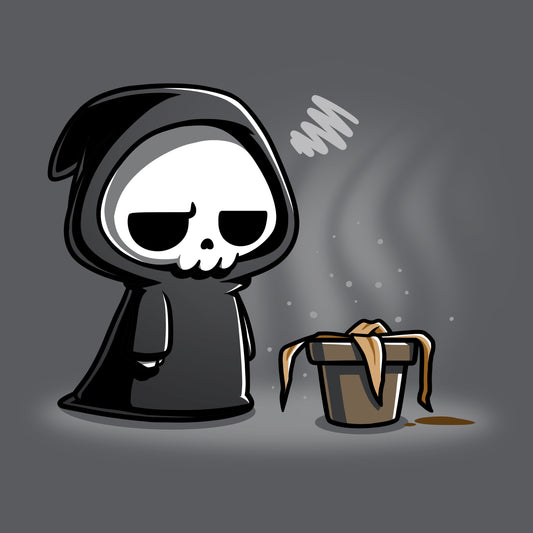 Cartoon character in a black robe with a TeeTurtle T-shirt made of cotton.