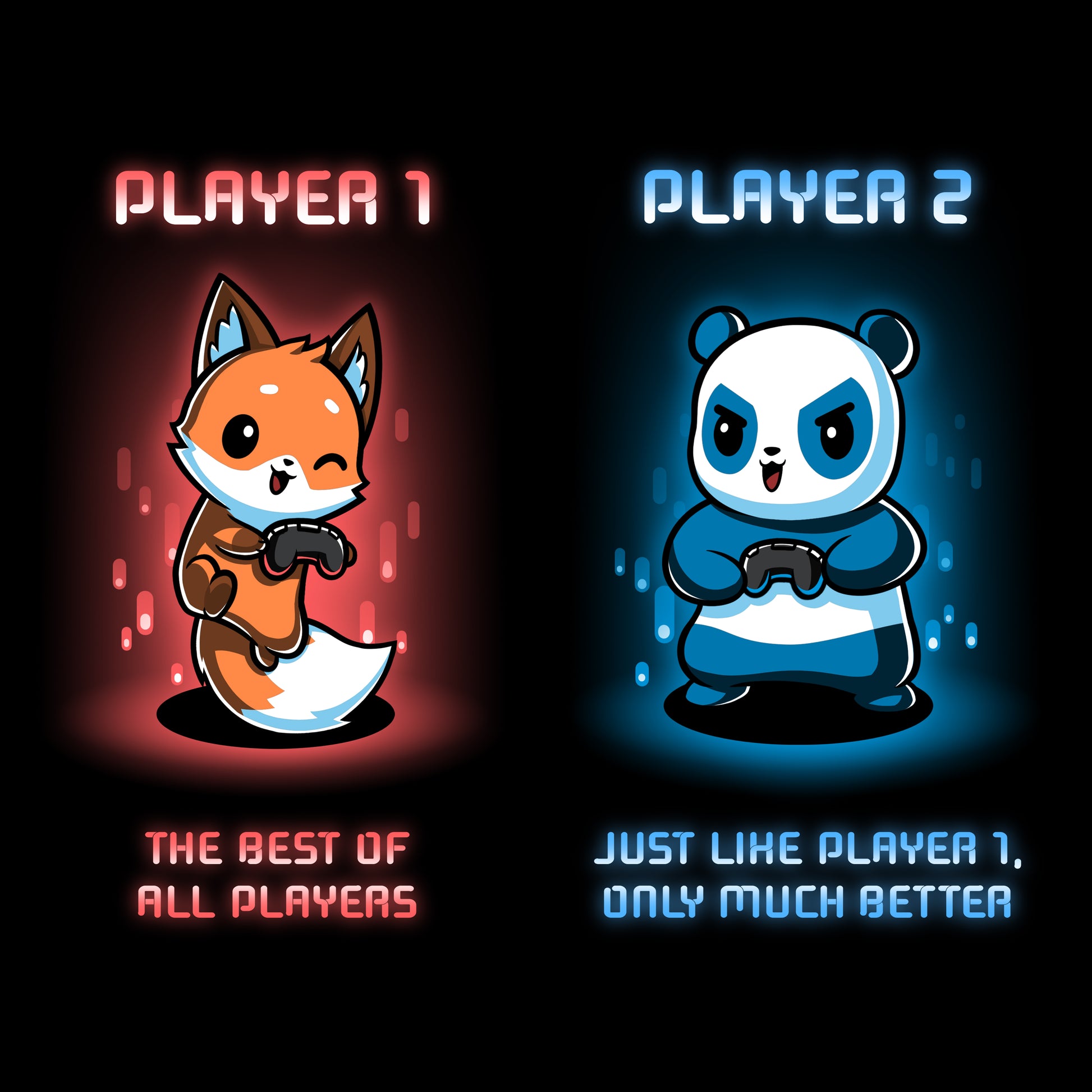 Two Player 1 and Player 2 panda bears featured on a TeeTurtle t-shirt.