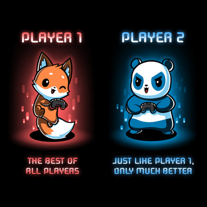 Two Player 1 and Player 2 panda bears featured on a TeeTurtle t-shirt.