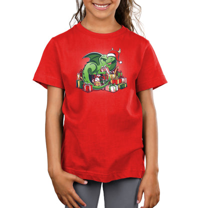 A girl, known for being a Present Hoarder, is seen wearing a red t-shirt from TeeTurtle.