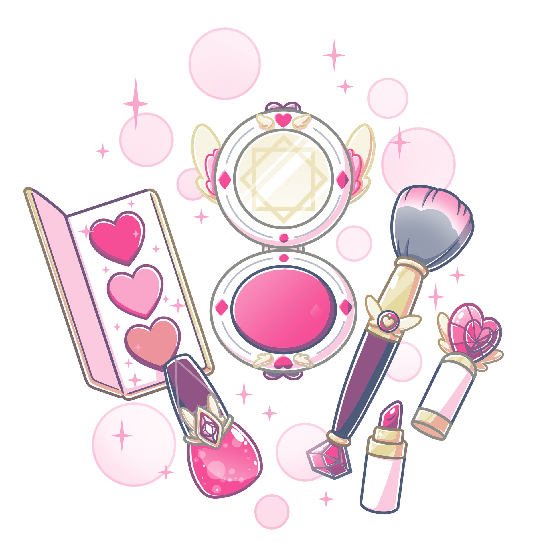 A Pretty in Pink makeup set by TeeTurtle with a pink lipstick and eyeshadow.