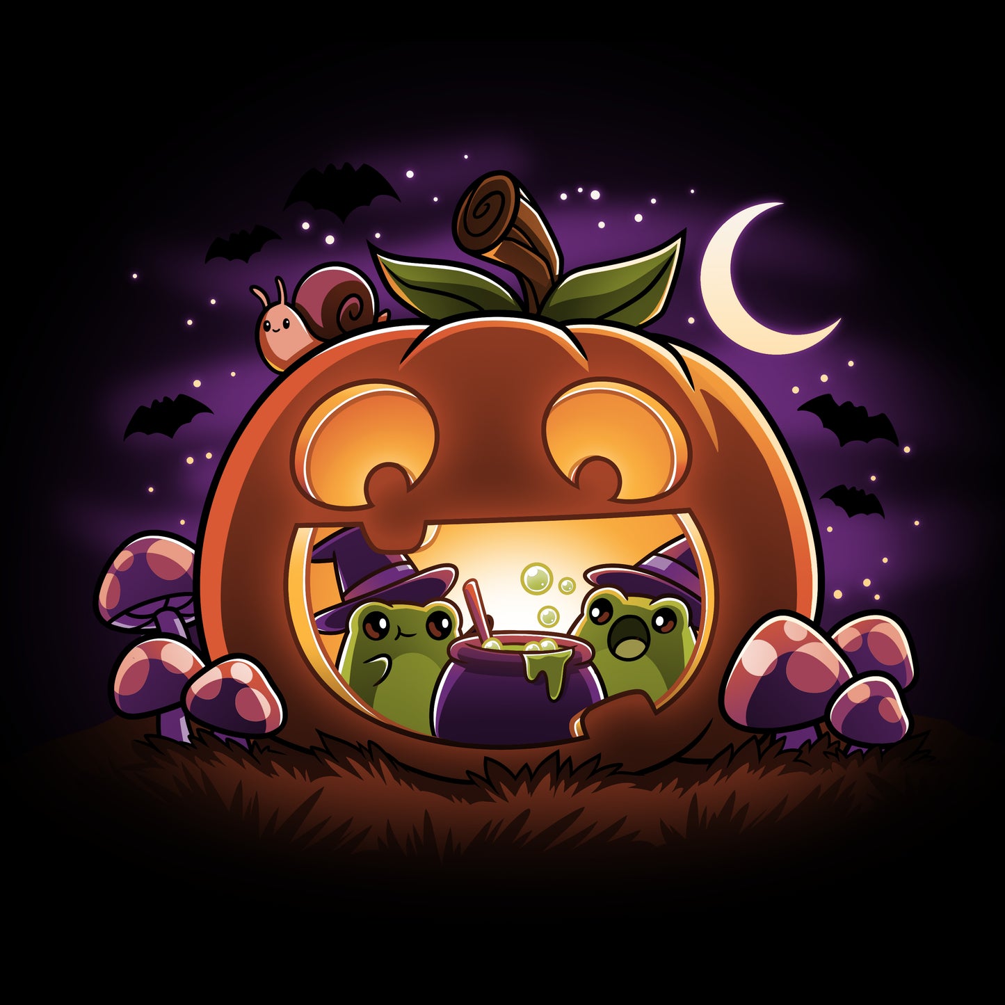 A TeeTurtle Halloween T-shirt featuring a Pumpkin Frog Witches with a witch inside.