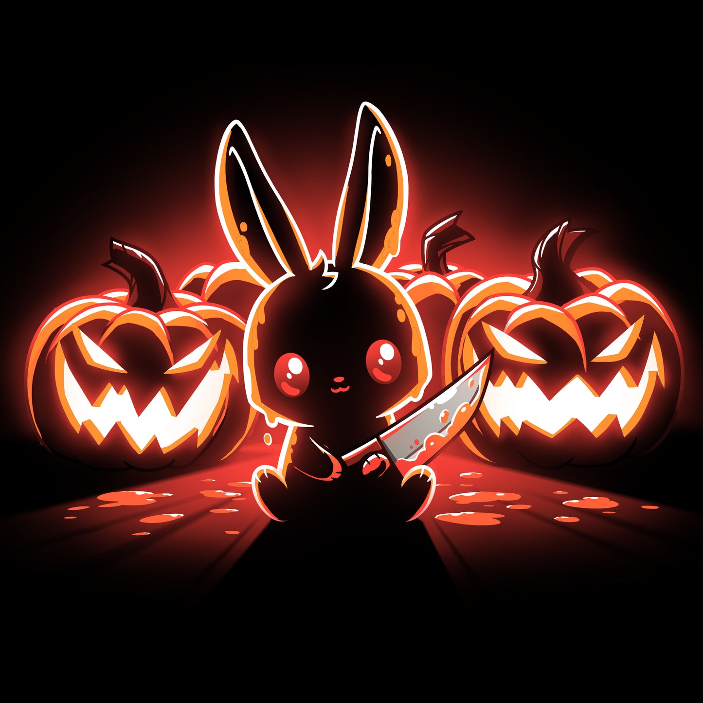 A Pumpkin Murderer bunny with a knife, perfect for a TeeTurtle t-shirt.