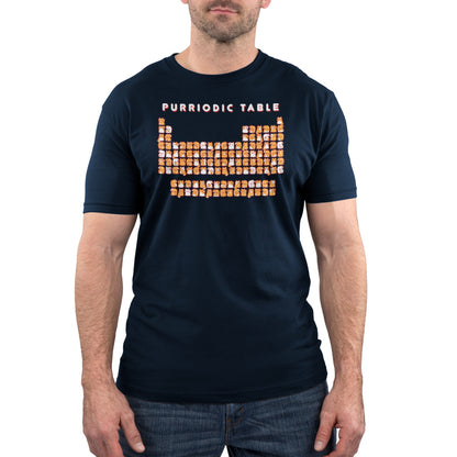 A man wearing a Purriodic Table t-shirt by TeeTurtle appeals to chemistry lovers.