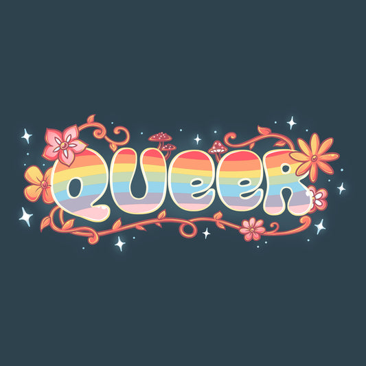 Denim blue Queer t-shirt featuring the word 