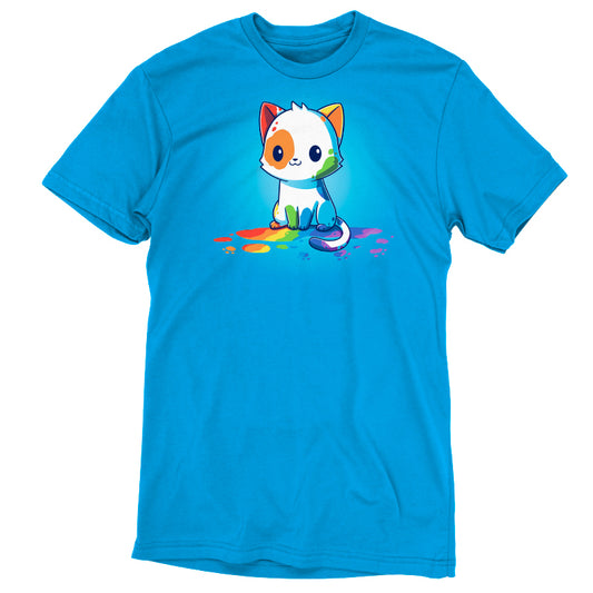 A Cobalt Blue T-shirt with a TeeTurtle Rainbow Cat on it.