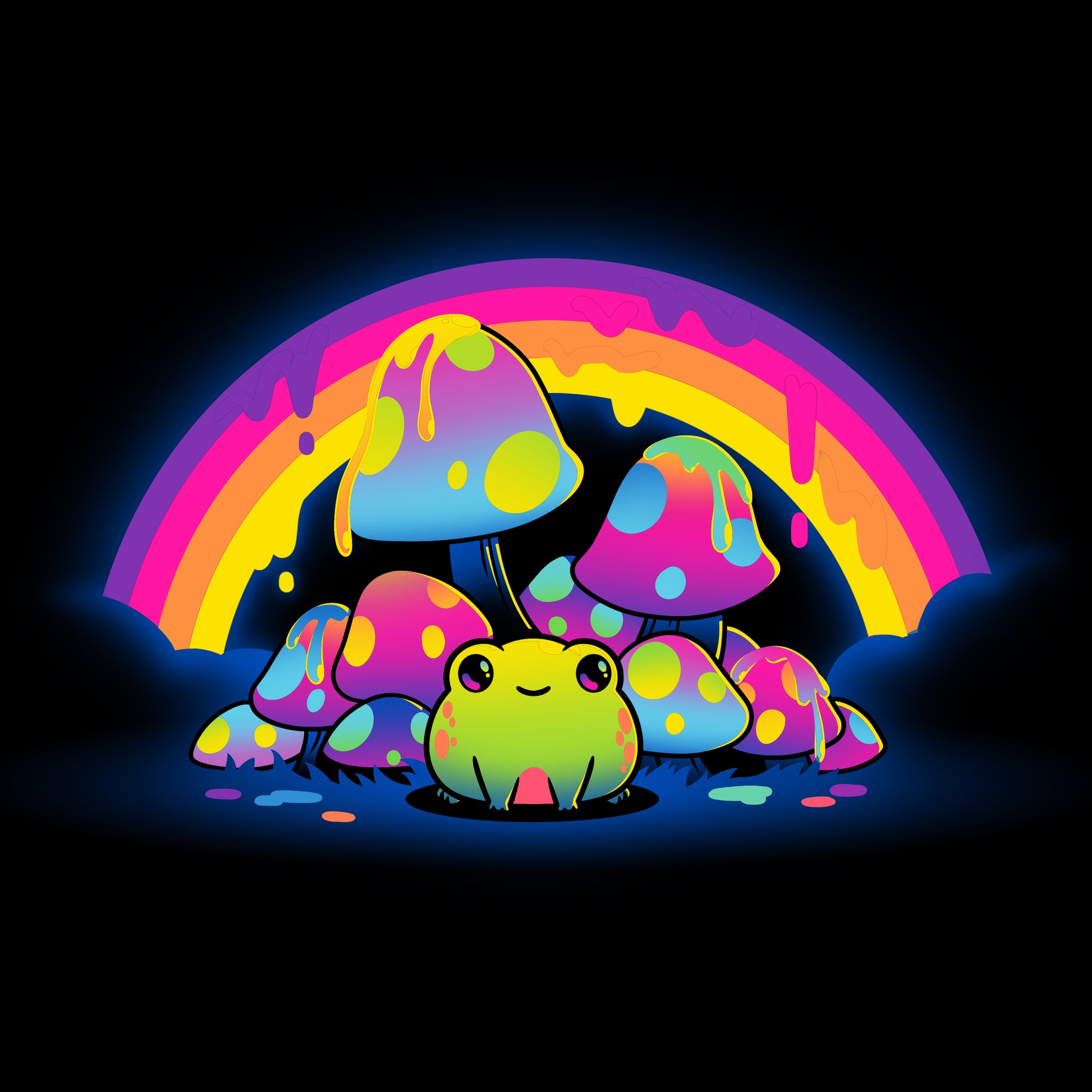 A frog sitting in the middle of a TeeTurtle Rainbow Drip.