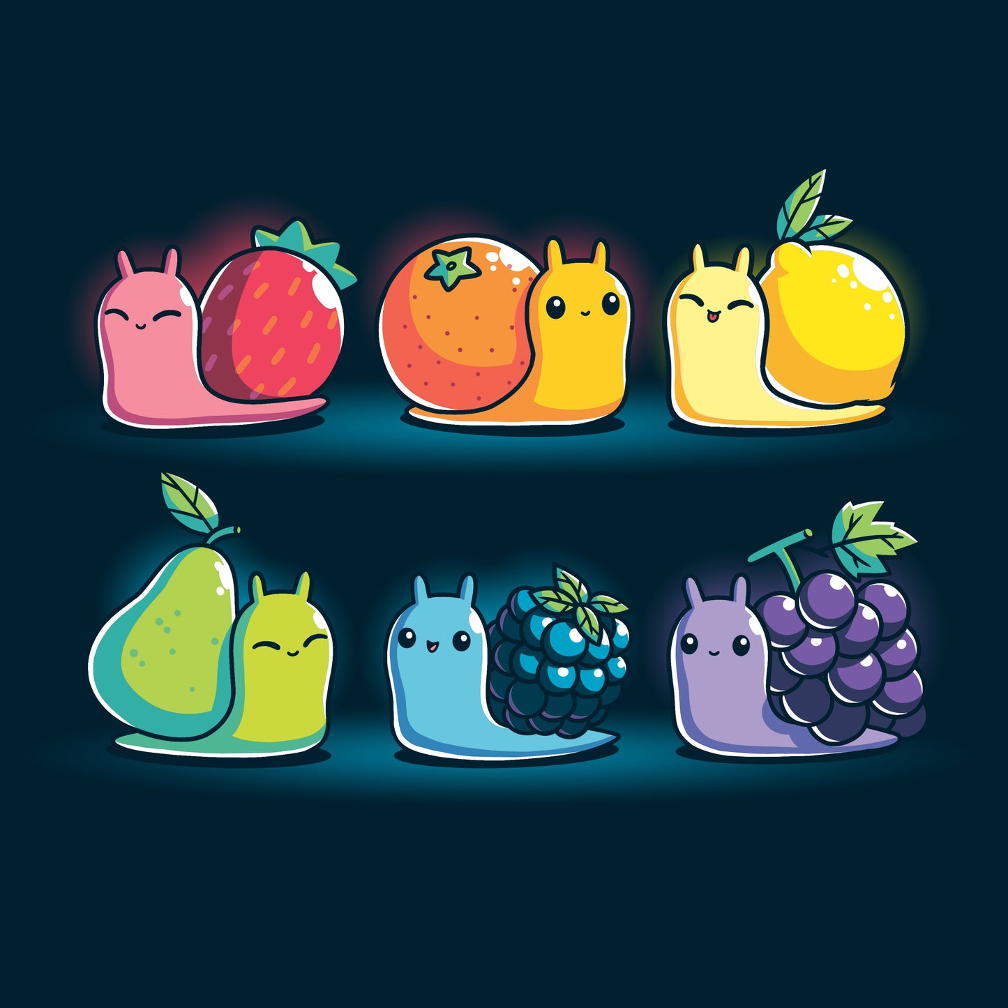 Kawaii fruit snails t-shirt featuring TeeTurtle's Rainbow Fruit Snails.