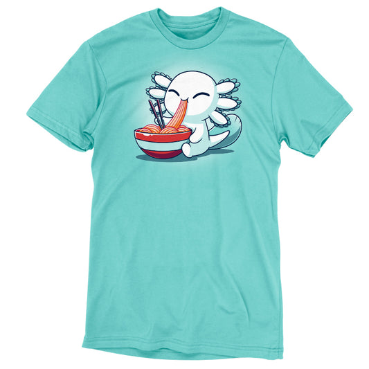 A Ramen Axolotl T-shirt from TeeTurtle with an image of a dragon eating.