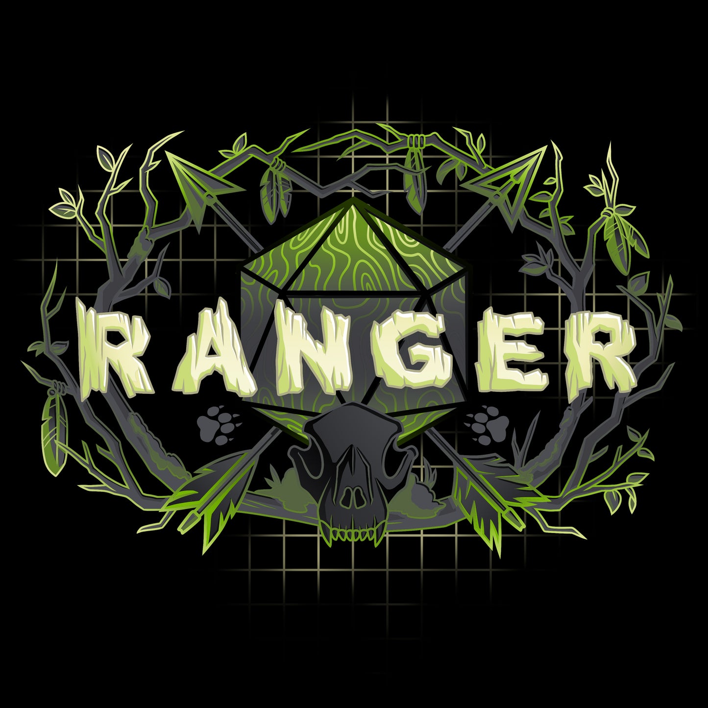 The black Hunter's Mark logo for the Ranger Class on a TeeTurtle t-shirt.