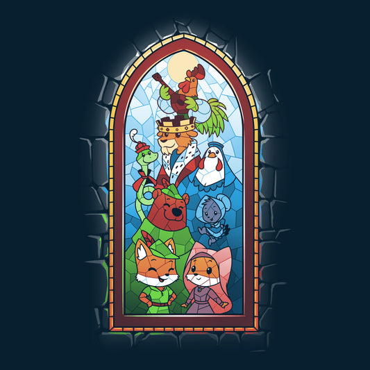 A Disney-themed Robin Hood Stained Glass Window featuring characters from Robin Hood.