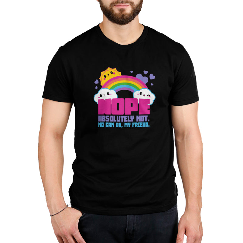A comfortable black Absolutely Not T-shirt with a rainbow design from TeeTurtle.