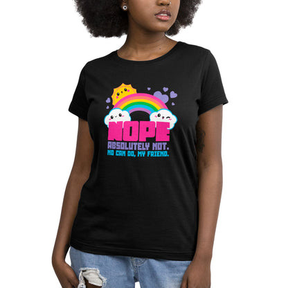 A woman wearing a black Absolutely Not T-shirt from TeeTurtle with comfort and style.