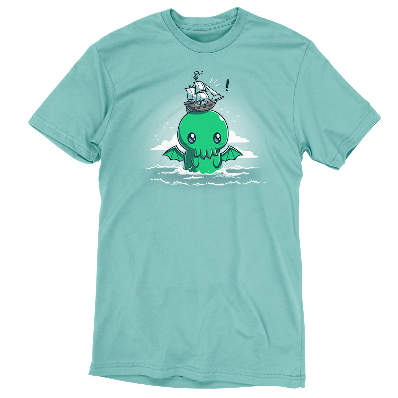 An All Aboard Cthulhu t-shirt by TeeTurtle on a boat in the water.