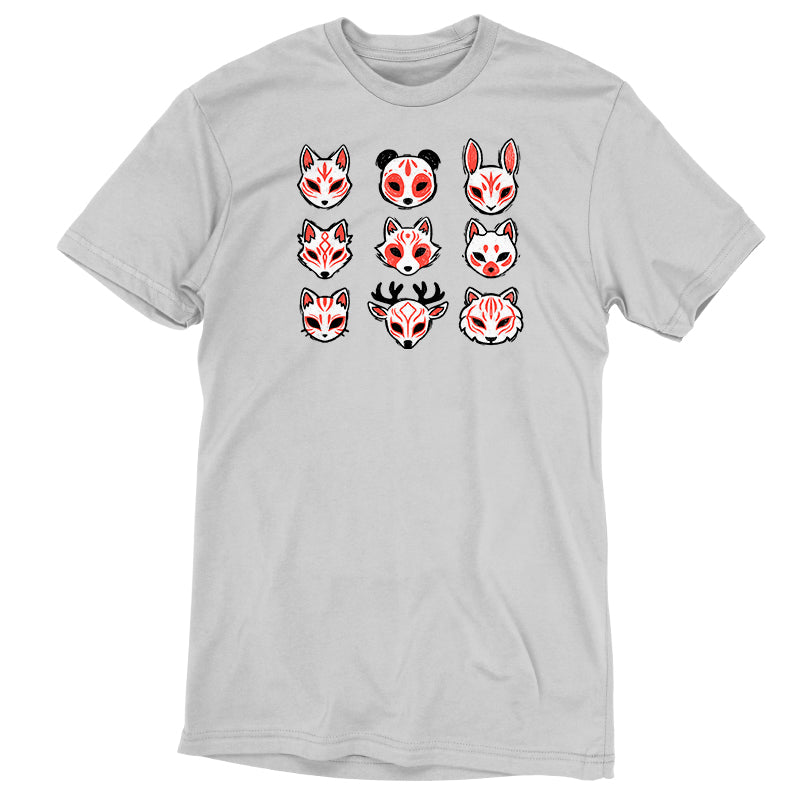 A TeeTurtle panda-themed T-shirt featuring various adorable faces of Animal Masks iconic animals.