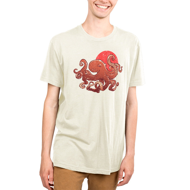 A man smiling at the camera, wearing a comfortable Artful Octopus T-shirt by TeeTurtle.