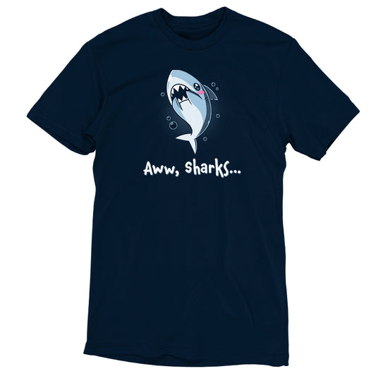 A comfortable Aww, Sharks t-shirt with the words 'awkward shark' by TeeTurtle.