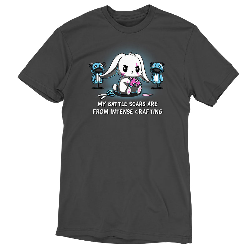 A TeeTurtle crafting T-shirt showcasing Battle Scars from interior crafting.