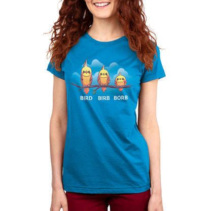 A Cobalt Blue Bird t-shirt with two Birbs on it.