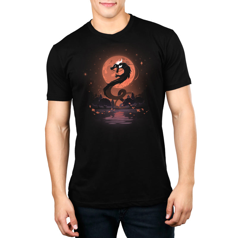 A black men's Blood Moon Dragon t-shirt by TeeTurtle with a dragon snake design.