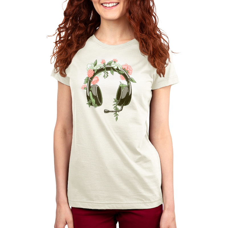 A Blooming Headset women's t-shirt with flowers from TeeTurtle.