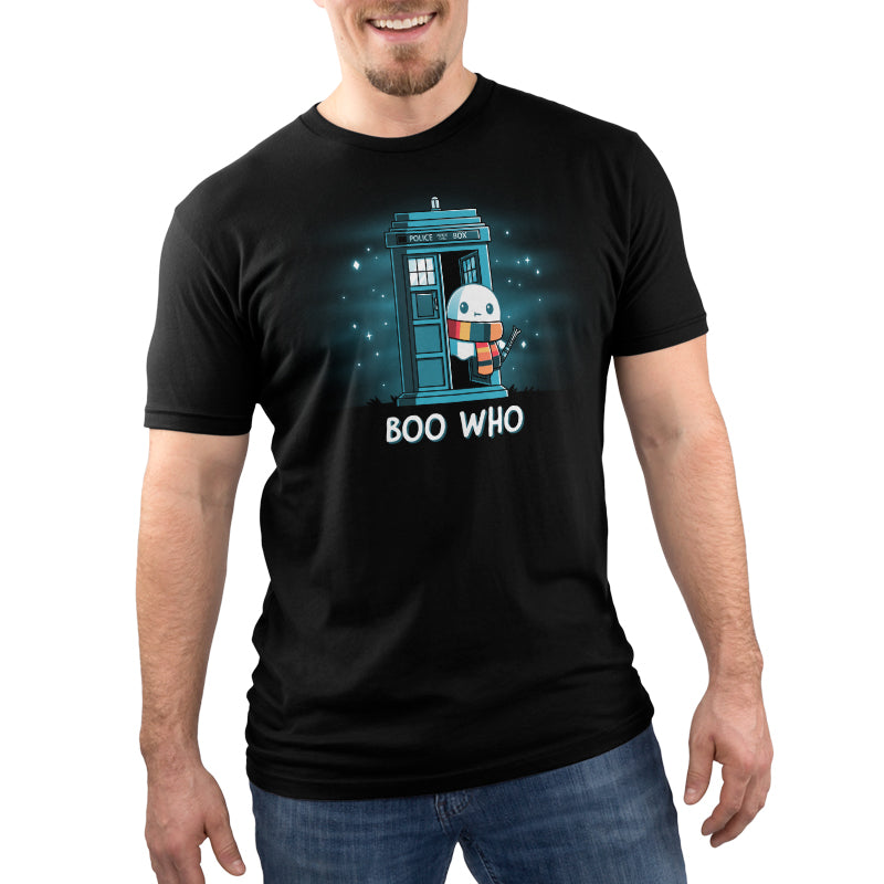 A man wearing a Boo Who t-shirt with the TeeTurtle logo.