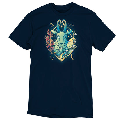 A Capricorn Zodiac t-shirt with an image of a goat and flowers by TeeTurtle.