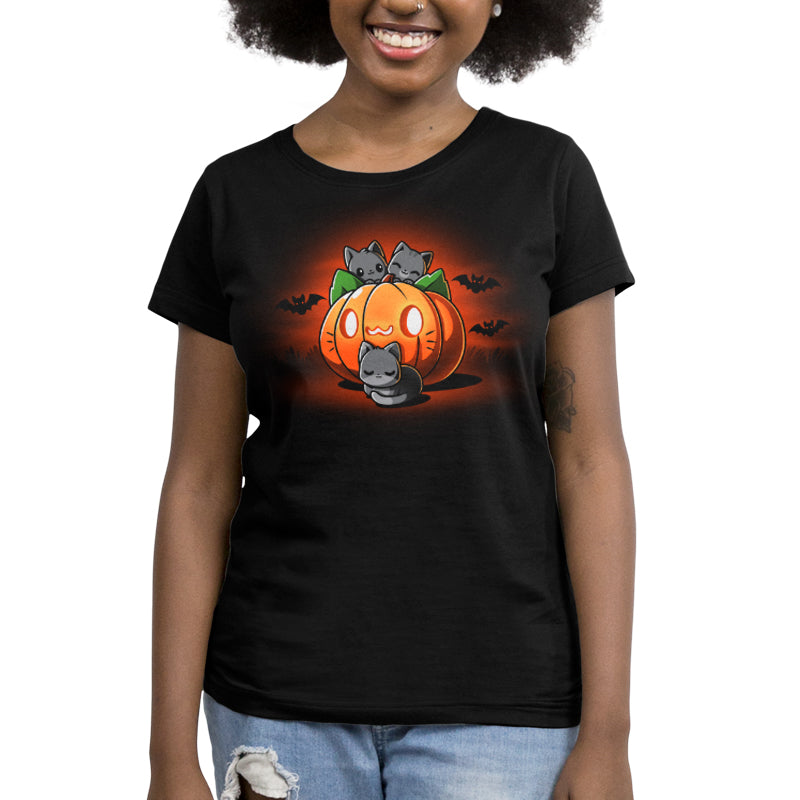 A Cat O'Lantern t-shirt with an image of a pumpkin, perfect for Halloween, from TeeTurtle.