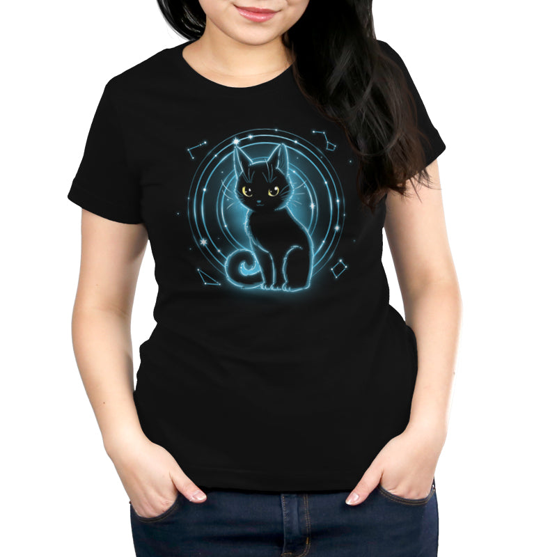 A Celestial Cat t-shirt by TeeTurtle with a black cat design for women.