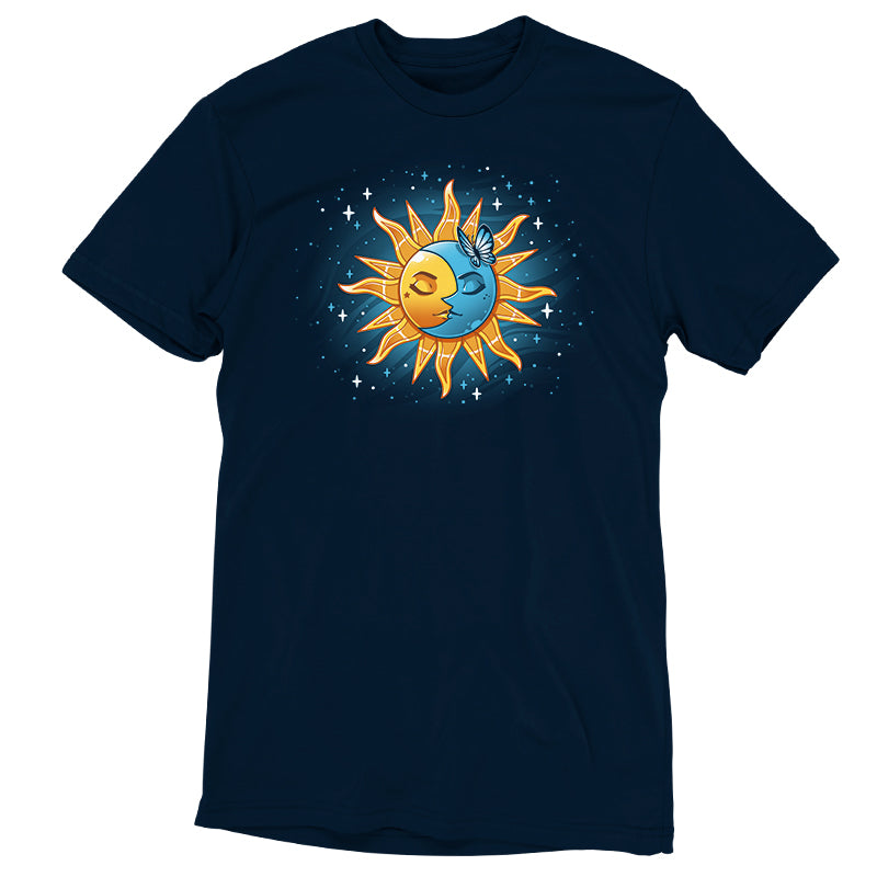 TeeTurtle's Celestial Duo Navy T-shirt featuring sun and moon design.