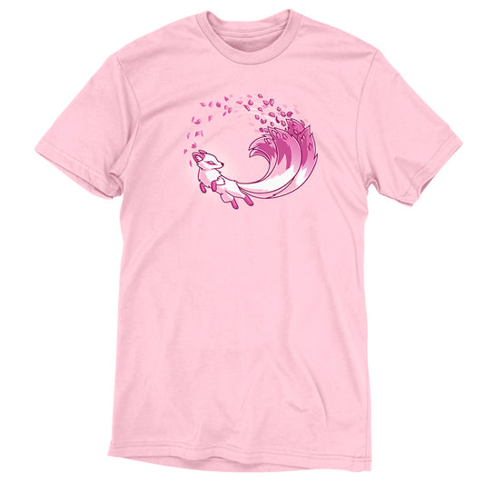A pink t-shirt with a TeeTurtle Cherry Blossom Kitsune wave design, perfect for springtime.